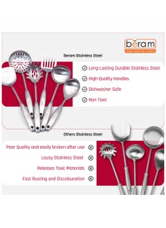 Beram Elegant Hollow Handles Stainless Steel Cooking Utensils Set, 6 Pieces, Spatula, Turner, Rice Scoop, Pasta Server, Skimmer, Soup Ladle, Kitchen Tools for Daily Use, Daily Use Cookware Set, 304 Stainless Steel Spatula Set  - Image 3