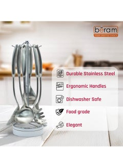 Beram Elegant Hollow Handles Stainless Steel Cooking Utensils Set, 6 Pieces, Spatula, Turner, Rice Scoop, Pasta Server, Skimmer, Soup Ladle, Kitchen Tools for Daily Use, Daily Use Cookware Set, 304 Stainless Steel Spatula Set  - Image 5