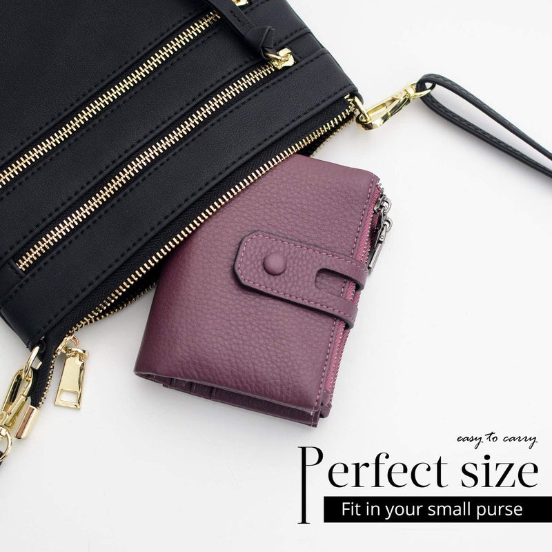 Bveyzi Small Soft Leather Wallet for Women RFID Blocking Ladies Card Holder with Double Zipper Pocket (Deep Plum) - Image 4