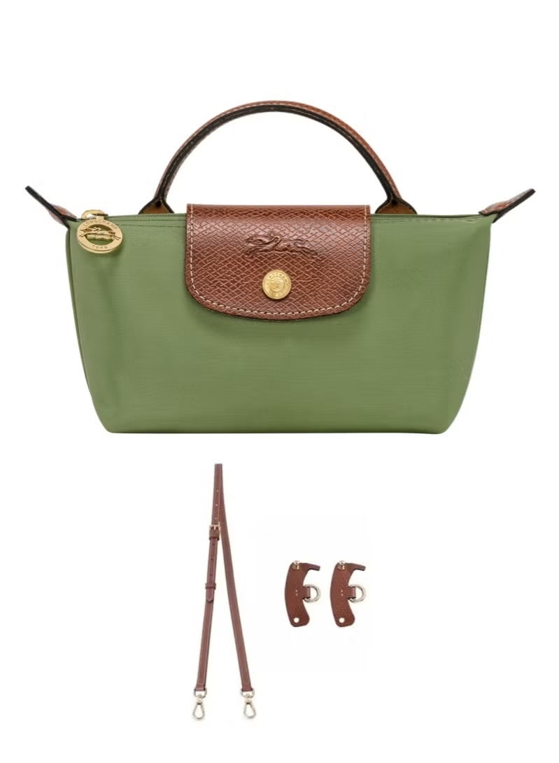 لونج شامب حقيبة يد نسائية صغيرة من لونشومب، حقيبة كروس بودي، حقيبة كتف مزودة بحزام كتف مع مشبك، باللون الأخضر
