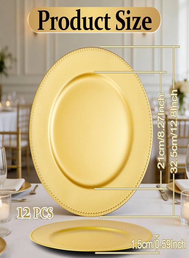 PLMMOUT 12 Pack Gold Charger Plates Set, 13 Inch Plastic Dinner Plates, Round Plate Chargers for Wedding, Party, Event Table Setting, Elegant Tabletop Decoration - Image 2