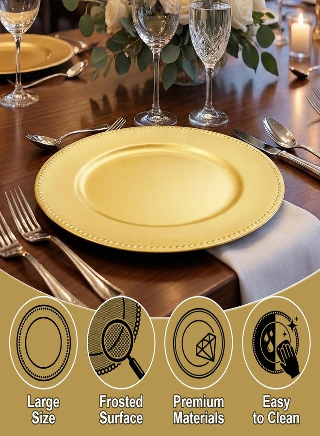 PLMMOUT 12 Pack Gold Charger Plates Set, 13 Inch Plastic Dinner Plates, Round Plate Chargers for Wedding, Party, Event Table Setting, Elegant Tabletop Decoration - Image 3