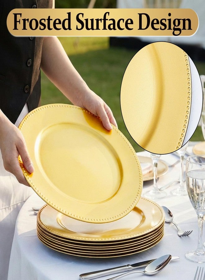 PLMMOUT 12 Pack Gold Charger Plates Set, 13 Inch Plastic Dinner Plates, Round Plate Chargers for Wedding, Party, Event Table Setting, Elegant Tabletop Decoration - Image 4