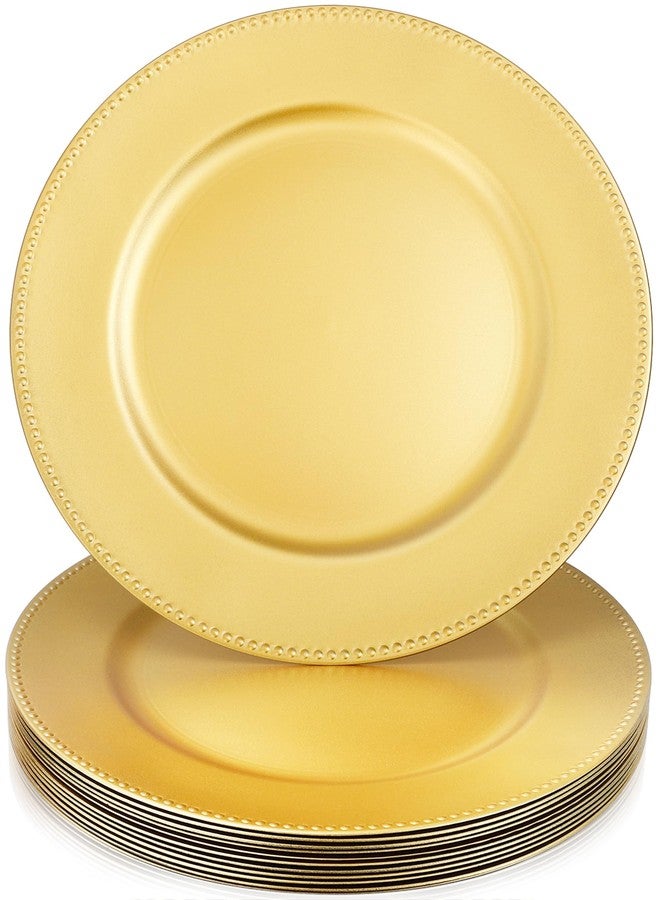 PLMMOUT 12 Pack Gold Charger Plates Set, 13 Inch Plastic Dinner Plates, Round Plate Chargers for Wedding, Party, Event Table Setting, Elegant Tabletop Decoration - Image 1