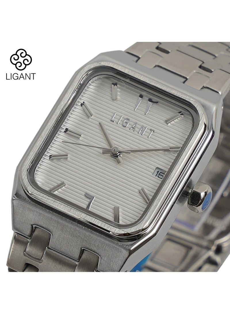 LIGANT Men's Luxury Stainless Steel Watch in Classic Silver - Elegant Modern Design - Rust Resistant Metallic Wristwatch for Business & Formal Events - Image 2