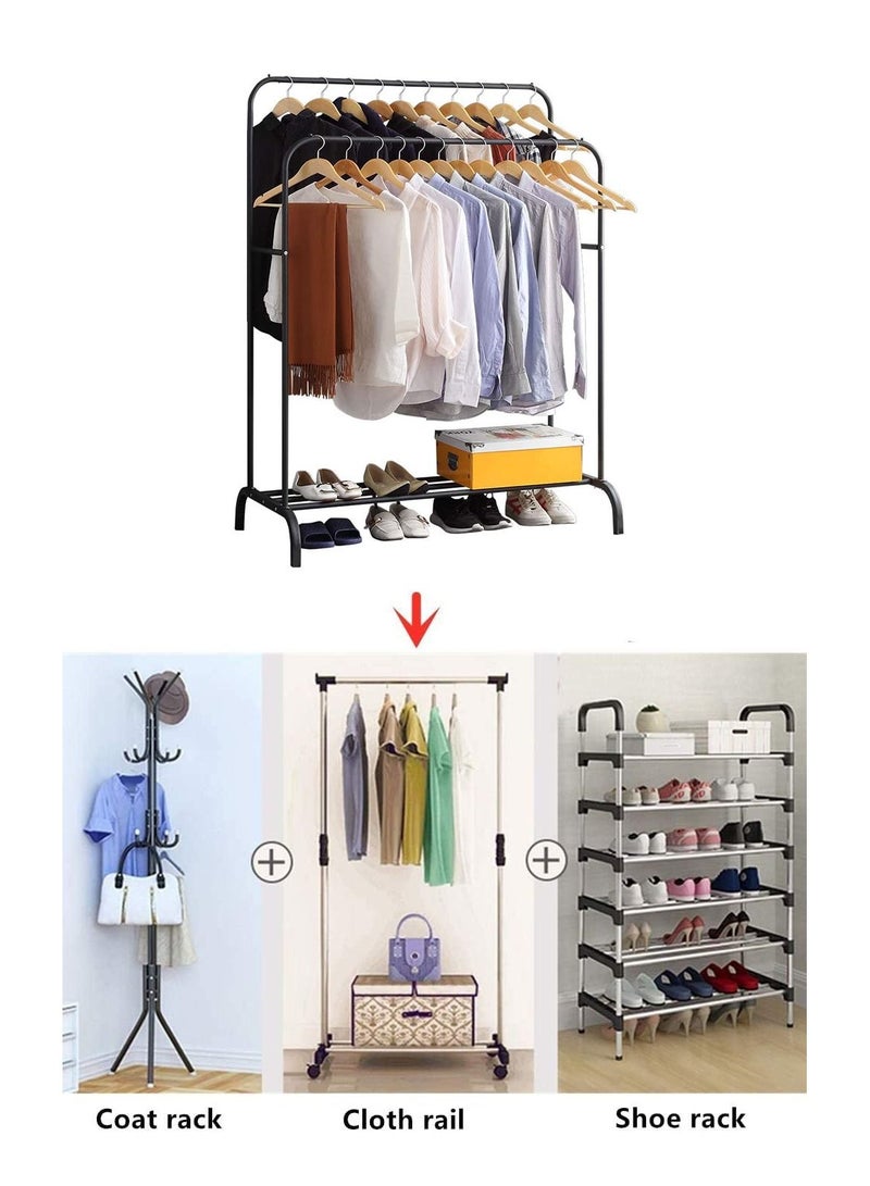 دي بلو رف ملابس مزدوج السكك الحديدية شديد التحمل ، شماعات تجفيف الملابس ، حامل معلق للملابس ، منظم مع أرفف تخزين الأحذية - Image 5