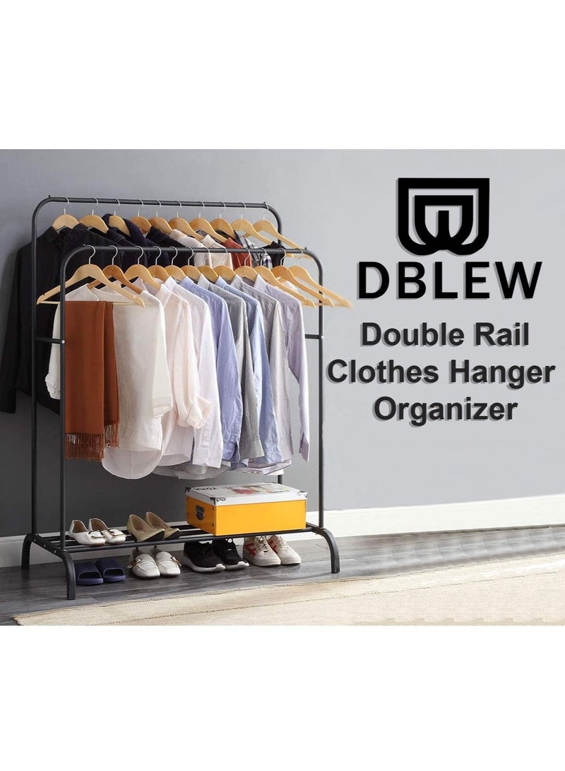 دي بلو رف ملابس مزدوج السكك الحديدية شديد التحمل ، شماعات تجفيف الملابس ، حامل معلق للملابس ، منظم مع أرفف تخزين الأحذية - Image 1