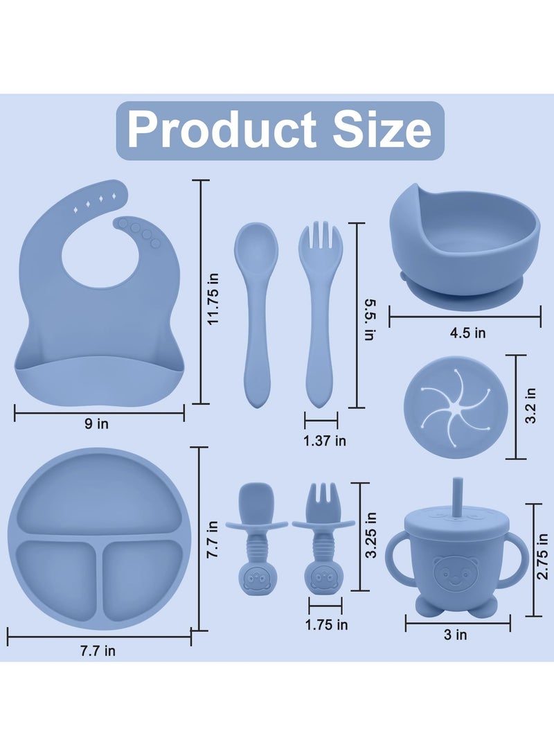 Flushrenic Silicone baby feeding set, 9-piece weaning set includes suction bowls and plates, baby spoons and forks, straw cups with straws and lids, baby feeding accessories, adjustable bibs - Image 2