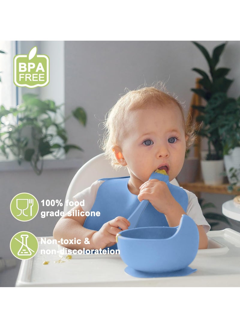 Flushrenic Silicone baby feeding set, 9-piece weaning set includes suction bowls and plates, baby spoons and forks, straw cups with straws and lids, baby feeding accessories, adjustable bibs - Image 3