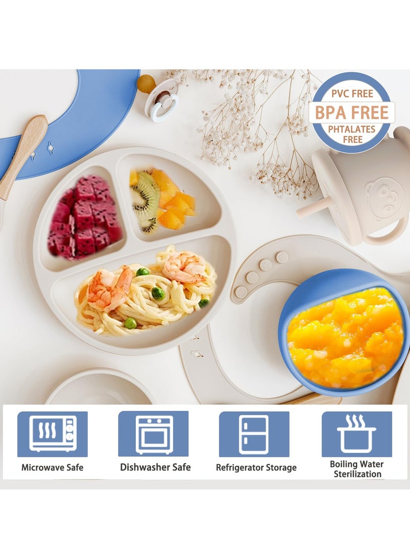 Flushrenic Silicone baby feeding set, 9-piece weaning set includes suction bowls and plates, baby spoons and forks, straw cups with straws and lids, baby feeding accessories, adjustable bibs - Image 4