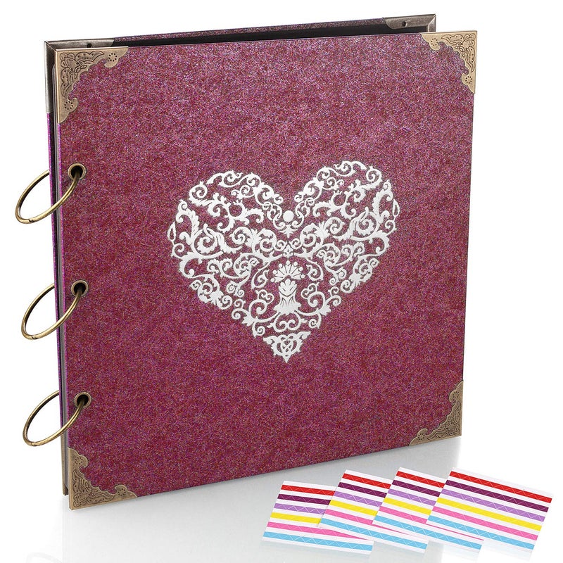 ADVcer Photo Album and DIY Scrapbook, 10x10 inch 50 Pages Double Sided, Vintage Hardcover Three-Ring Binder Picture Booth Albums with 6 Colors 408pcs Self Adhesive Photos Corners for Memory Keep (Red) - Image 1