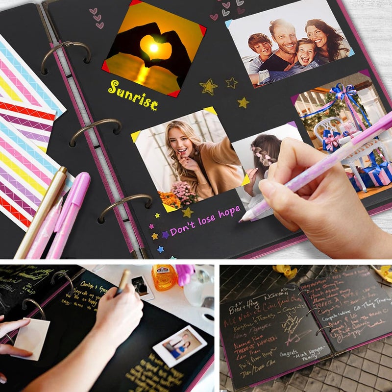 ADVcer Photo Album and DIY Scrapbook, 10x10 inch 50 Pages Double Sided, Vintage Hardcover Three-Ring Binder Picture Booth Albums with 6 Colors 408pcs Self Adhesive Photos Corners for Memory Keep (Red) - Image 5