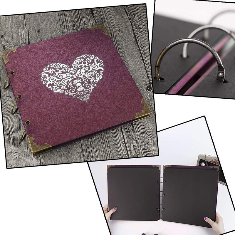 ADVcer Photo Album and DIY Scrapbook, 10x10 inch 50 Pages Double Sided, Vintage Hardcover Three-Ring Binder Picture Booth Albums with 6 Colors 408pcs Self Adhesive Photos Corners for Memory Keep (Red) - Image 2