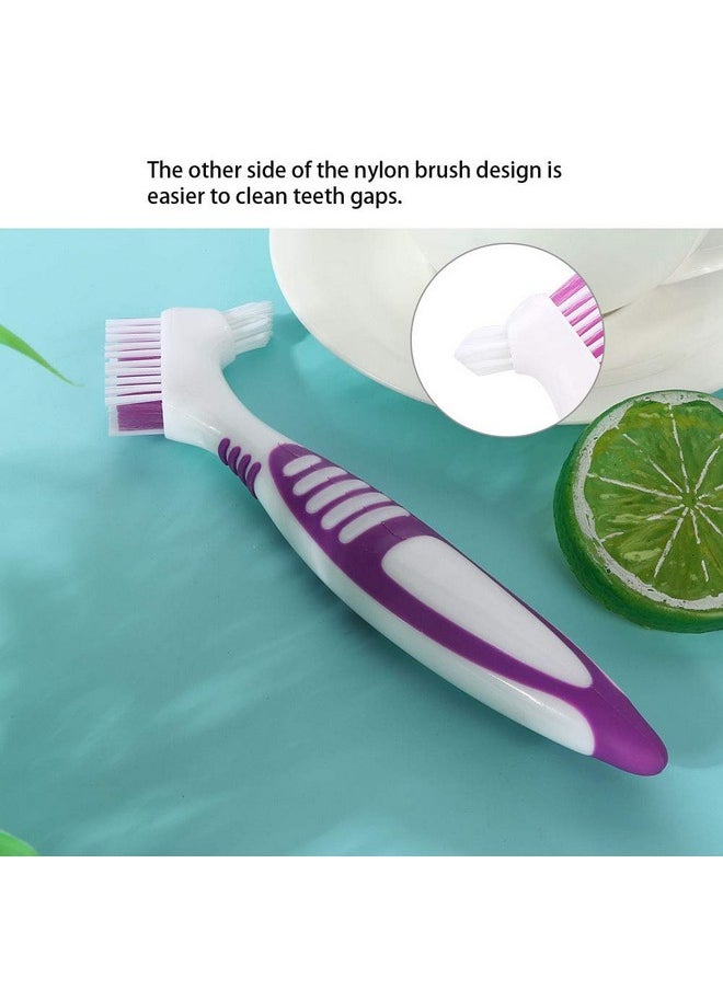 CHICIRIS - Denture Brush, Comfortable Lightweight Double-Sided Toothbrush, Purple 2Pcs Ergonomical Effective for Home Travel - Image 1
