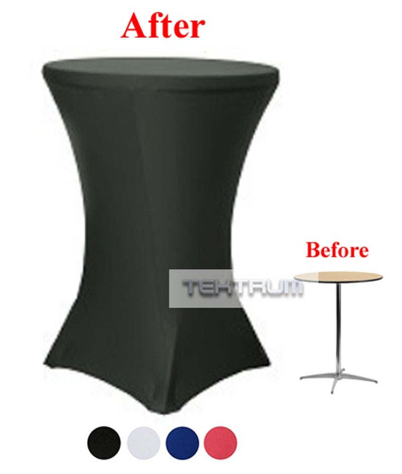 Tektrum 36-inch 36"" Cocktail Fitted Spandex Stretch Tablecloth - Premium Fabric (Black) - Image 5