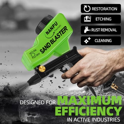NANPU Light-Duty Air Sandblaster Gun Kit with Gravity Feed, Metal Nozzle, Plastic Body, for Small Project Surface Prep, Paint & Rust Removal, Metal/Wood/Glass Etching, Requires Air Compressor - Image 2