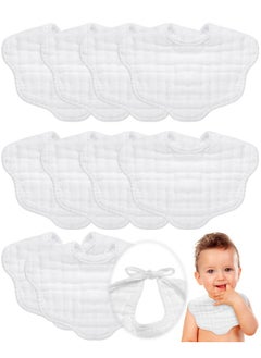 Yahenda 10 Pack Muslin Bibs Baby Drool Bibs White Bandana Bibs Absorbent Teething Bibs Cotton Cloths Plain Bibs With Adjustable Straps For Unisex Baby Burp Newborn Infant Toddler 02 Years Old  - Image 1