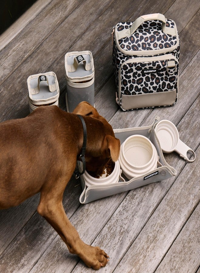 Cleverpup, Small 7-Piece Bistro Box Dog Food Travel Kit, 6-Cup Kibble Storage, 2 Silicone Bowls, Mat & Scoop - Premium Portable Pet Food Kit for Weekends, Overnights, Daycare & Camping, Leopard - Image 3