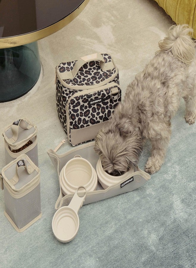 Cleverpup, Small 7-Piece Bistro Box Dog Food Travel Kit, 6-Cup Kibble Storage, 2 Silicone Bowls, Mat & Scoop - Premium Portable Pet Food Kit for Weekends, Overnights, Daycare & Camping, Leopard - Image 5