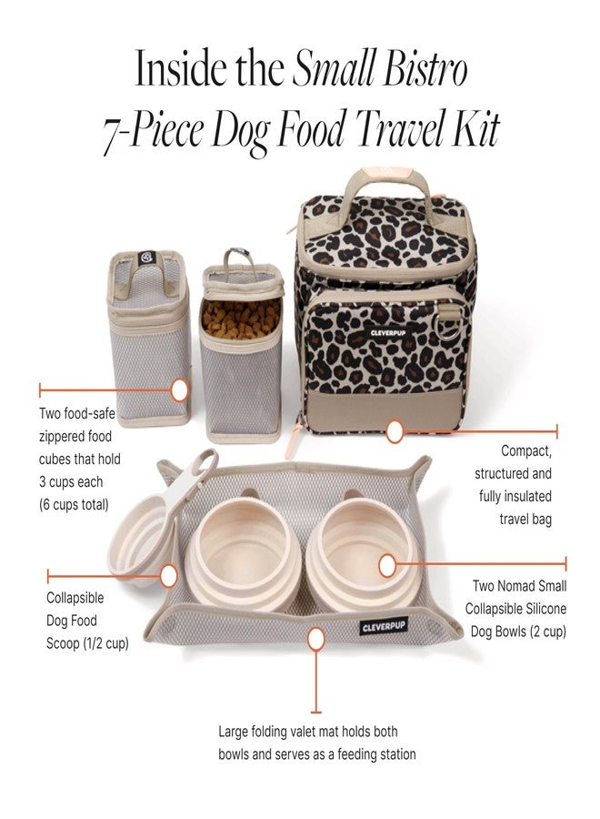 Cleverpup, Small 7-Piece Bistro Box Dog Food Travel Kit, 6-Cup Kibble Storage, 2 Silicone Bowls, Mat & Scoop - Premium Portable Pet Food Kit for Weekends, Overnights, Daycare & Camping, Leopard - Image 4