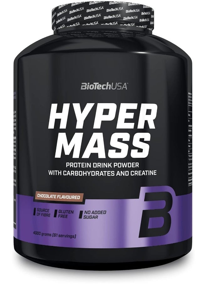 BioTechUSA Hyper Mass Mass Supplement With Carbohydrate And Protein Blend Micronized Creatine Gluten Free 4 Kg Chocolate  - Image 1