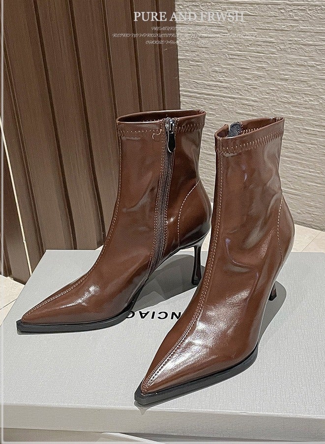 إسكدنيا خريف شتاء 2024 إمرأة جديد قطيفة إصبع قدم مرنة جزمة - Image 1