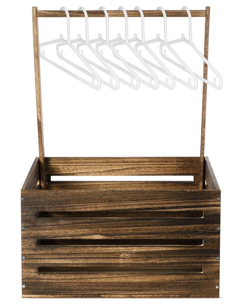 Suzile Black Walnut Color Wooden Baby Shower Crate Closet Wood Basket for Gifts with Handle Boy Girl Clothes Gender Reveal Storage Box for Newborn New Parent Classic