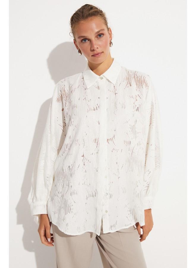 جون قميص نسائي من مزيج الفيسكوز بتفاصيل ربطة عنق بقصة واسعة - Image 4