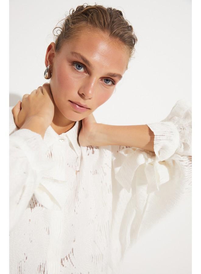 جون قميص نسائي من مزيج الفيسكوز بتفاصيل ربطة عنق بقصة واسعة - Image 2