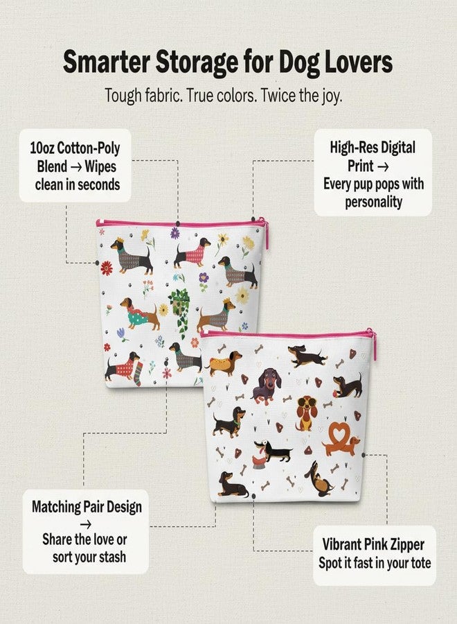 TheClover Dachshund Gifts for Women - 2PCS Dachshund Makeup Bags, Cute Dachshund Lovers Travel Toiletry Bag Set, Cosmetic Pouches for Cosmetics, Canvas Travel Organizer - Image 2
