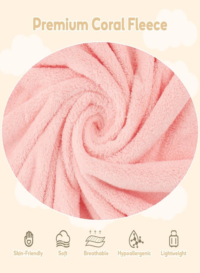 منشفة بغطاء رأس من يونيميد للأطفال حديثي الولادة، عبوة من قطعتين من مناشف الأطفال المصنوعة من الصوف المرجاني الناعم، مناشف استحمام فائقة الامتصاص، كمية كبيرة للأطفال الرضع والأطفال الصغار، مستلزمات أساسية لحديثي الولادة - 30 × 30 بوصة - وردي وأبيض - Image 3