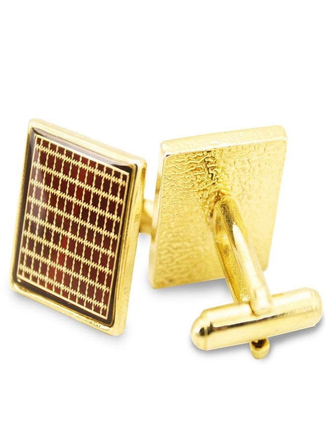 Kavove The Checkered Maroon & Golden Cufflinks For Men - Image 3