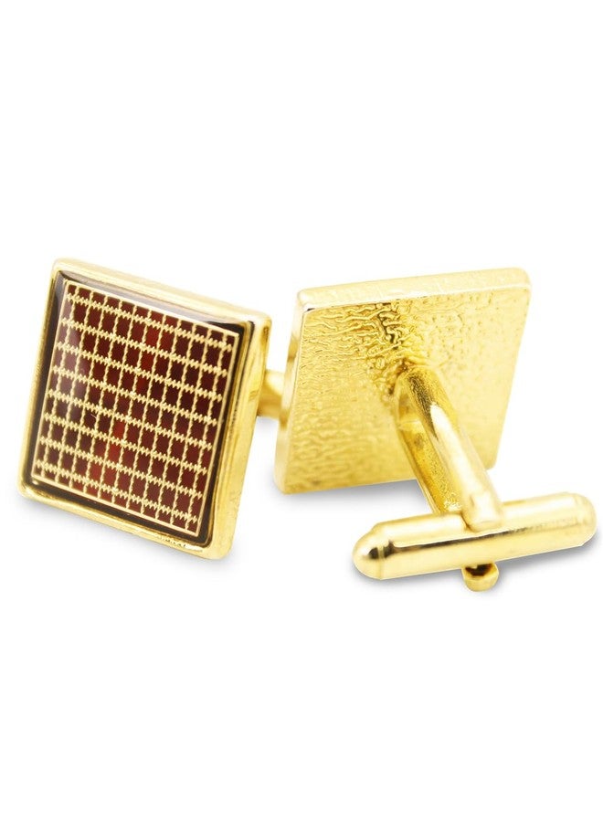 Kavove The Checkered Maroon & Golden Cufflinks For Men - Image 1