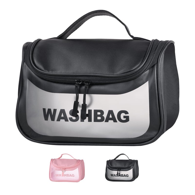 MSQ Travel Toiletry Bag for Women Men,Wash Bag PVC Waterproof Makeup Cosmetic Bag Large Capacity Travel Organizer Bag (Black), Black, travel