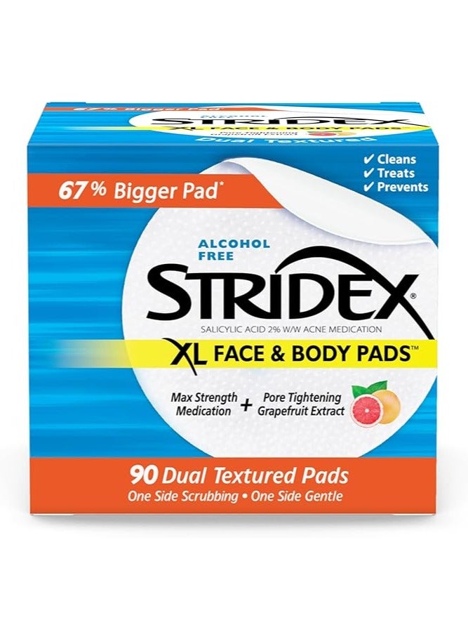 Stridex XL Face Body Pads, 90 Count, Alcohol Free - Image 1