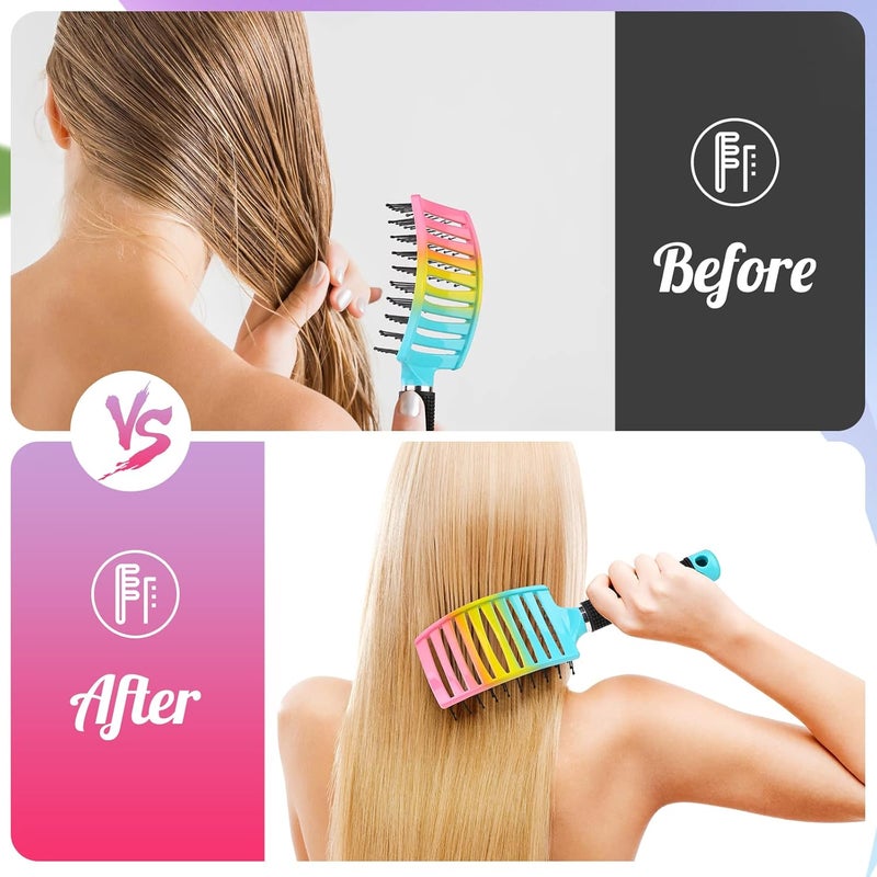 Bsisme Curved Vented Paddle Brush - Faster Blow Drying, Detangling for Women & Men, Professional Styling for Wet, Curly, Thick or Straight Hair (colourful) - Image 3