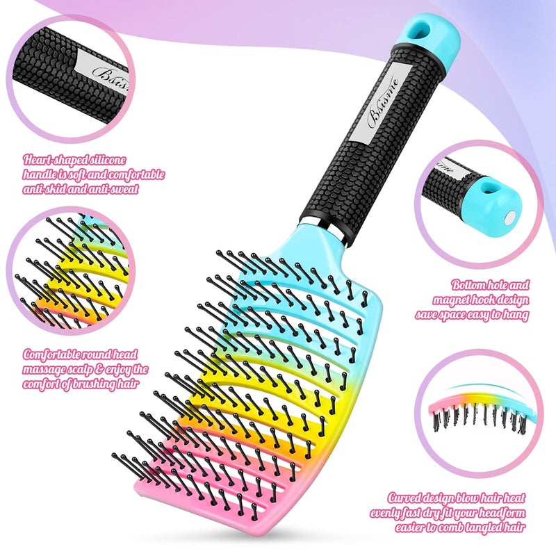 Bsisme Curved Vented Paddle Brush - Faster Blow Drying, Detangling for Women & Men, Professional Styling for Wet, Curly, Thick or Straight Hair (colourful) - Image 2