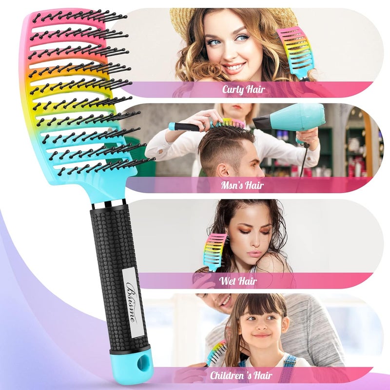 Bsisme Curved Vented Paddle Brush - Faster Blow Drying, Detangling for Women & Men, Professional Styling for Wet, Curly, Thick or Straight Hair (colourful) - Image 4
