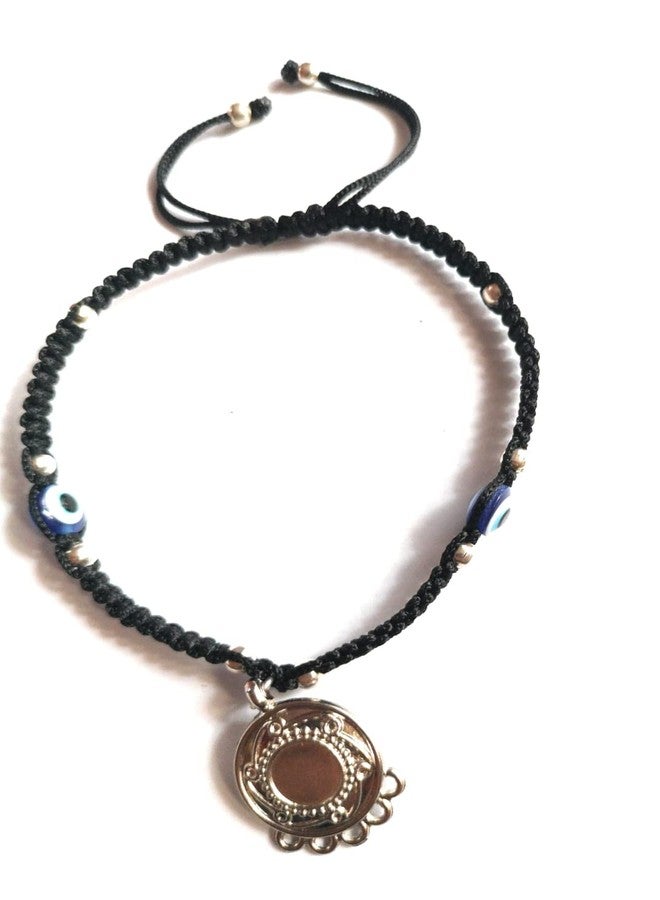 Jyokrish Handmade Adjustable Black Thread Knot hanging Round Chakri & 2 Blue evil eye Anklet For Women | girls | Nazariya |Payal | Free Size |lucky Charms | Pair of 1 - Image 3