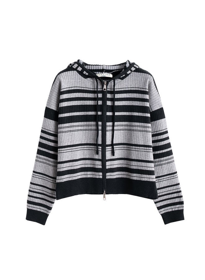 Tonlion 2025 Autumn Winter Women's Striped Zip-up Hoodie Cardigan - Image 3