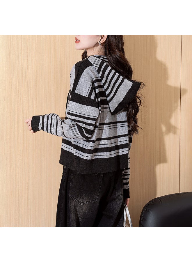 Tonlion 2025 Autumn Winter Women's Striped Zip-up Hoodie Cardigan - Image 2