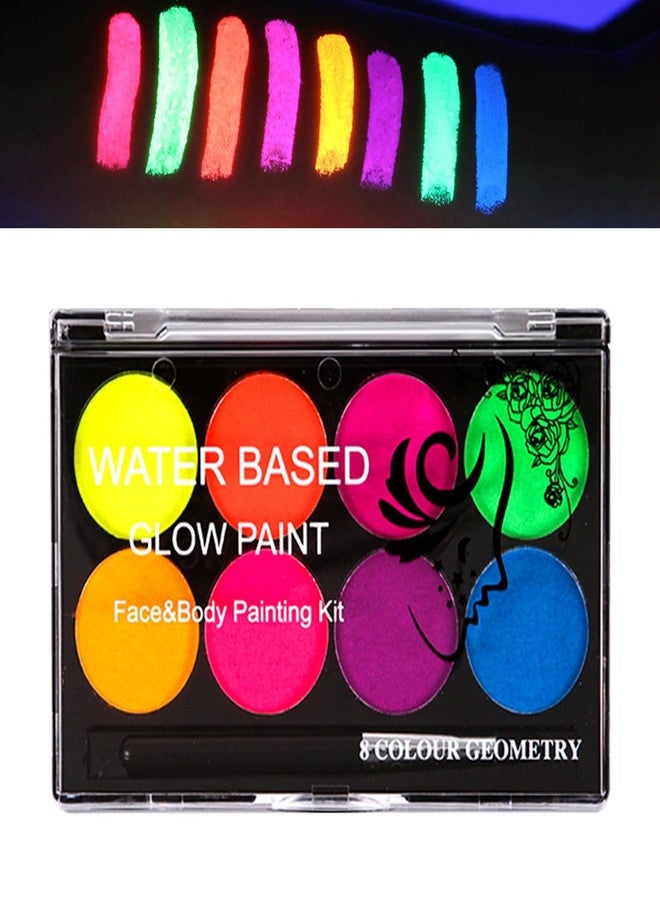 QIUFSSE 8 Colors Neon Face Paint Glow in The Dark UV Blacklight Body Paint Professional Water Activated Face Paint for Adults Kids Halloween Makeup - Image 1