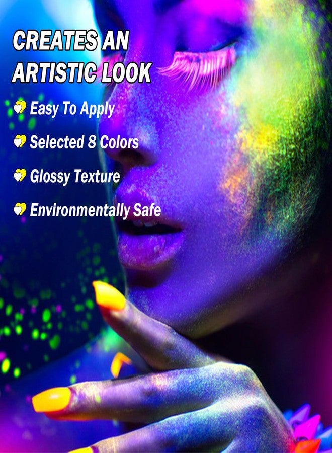 QIUFSSE 8 Colors Neon Face Paint Glow in The Dark UV Blacklight Body Paint Professional Water Activated Face Paint for Adults Kids Halloween Makeup - Image 3