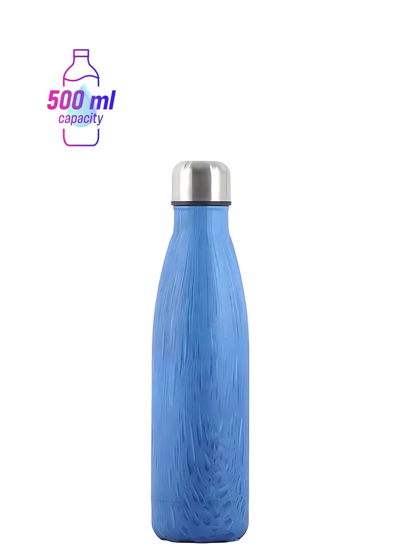 Twisoo Twisoo Stainless Steel Vacuum Insulated Water Bottle, 500ml, Leak-Proof Flask with Wooden Design, Perfect for School, Gym, Office, Travel, Sports & Hiking (Blue) - Image 1