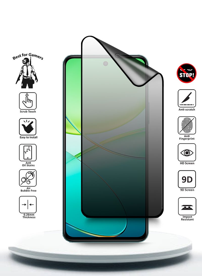 Wtech Nano Ceramic Privacy Full Glue Full Cover Matte Flexible Screen Protector For Vivo Y38 / Vivo Y200t 5G 2024 Clear/Black - Image 2