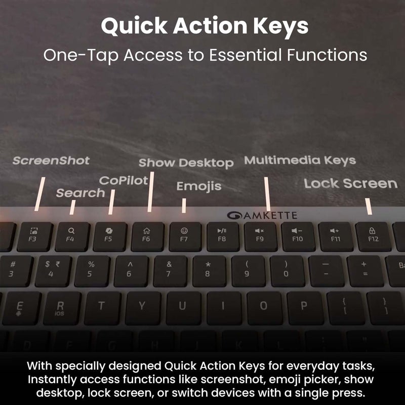 Amkette مجموعة لوحة المفاتيح والماوس اللاسلكية القابلة لإعادة الشحن Wi-Key Max متعددة الأجهزة (3 في 1) | تبديل الأجهزة بنقرة واحدة والوصول الذكي لـ iOS وWindows وAndroid | مفاتيح مقص، تخطيط مزدوج لنظام التشغيل | 3200 DPI - Image 5