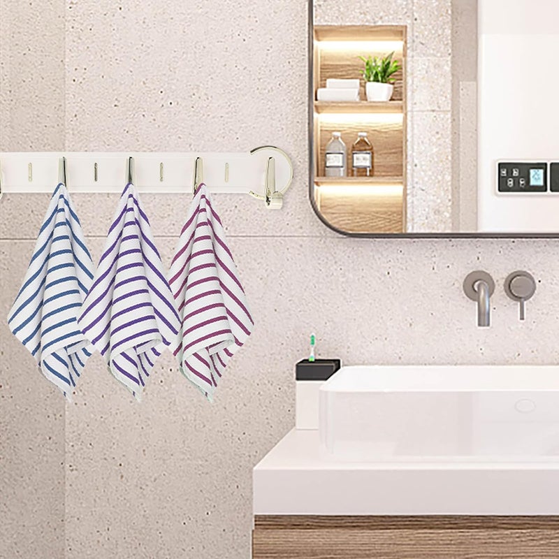 Heavy Duty Adhesive Bathroom Hooks Wall Mounted Plastic Coat Catch Rack for Towels and Robes, No Drill Seamless Sticky Hanging Hook for Shower and Door, White 6-Hook Rack 1pcs - Image 5