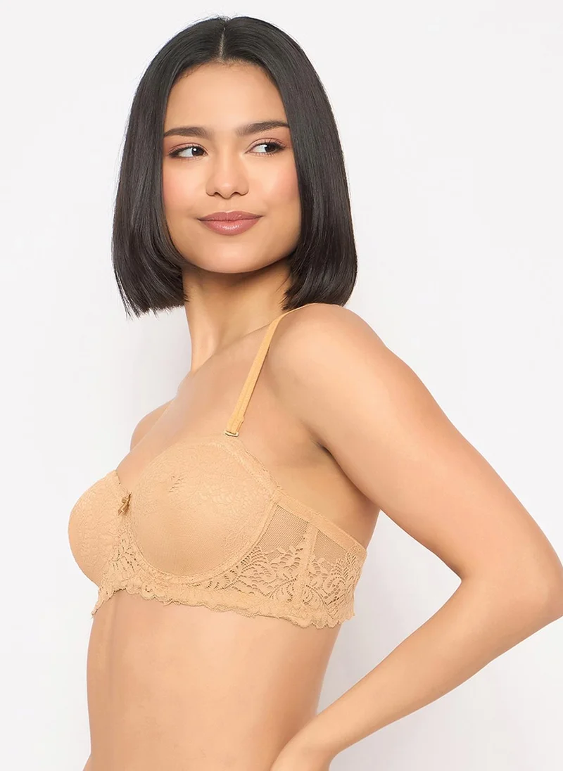 Clovia Beige Clovia Padded Underwired Full Coverage Multiway Strapless Balconette Bra in Nude Colour - Lace for Women | Best Price UAE