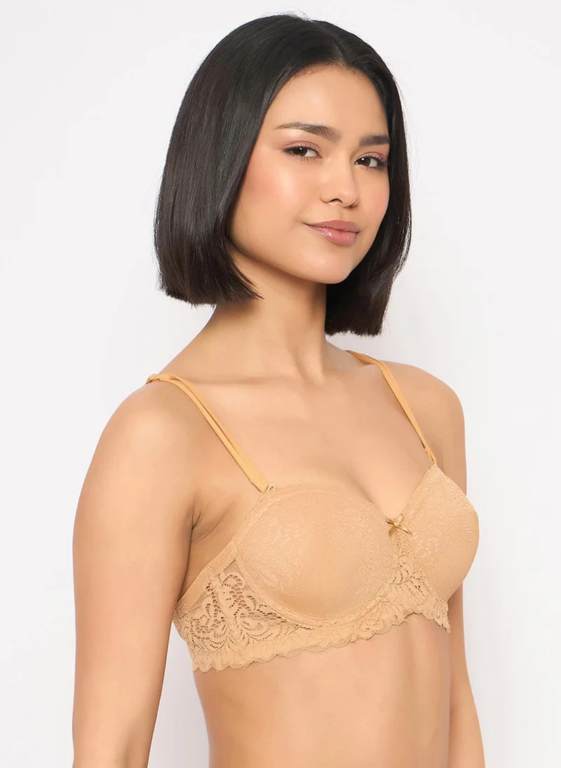 Clovia Beige Clovia Padded Underwired Full Coverage Multiway Strapless Balconette Bra in Nude Colour - Lace for Women | Best Price UAE