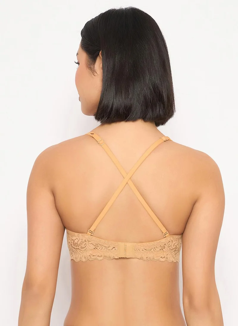 Clovia Beige Clovia Padded Underwired Full Coverage Multiway Strapless Balconette Bra in Nude Colour - Lace for Women | Best Price UAE